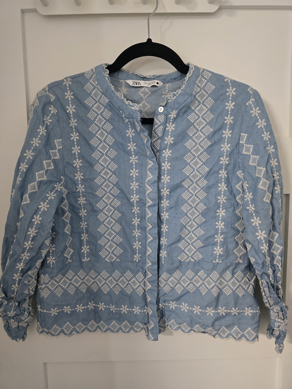 Zara Light Blue Embroidered Cotton Top